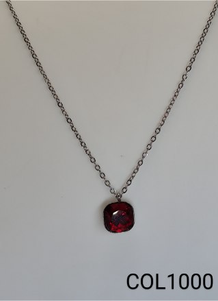 colar inox zircônia quadrada vermelha