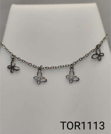 tornozeleira 25 cm inox com pingentes de borboletas