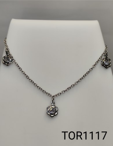 tornozeleira 25 cm inox com flores de zircônia