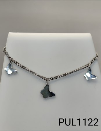 pulseira 21 cm inox corrente com pingentes de borboleta