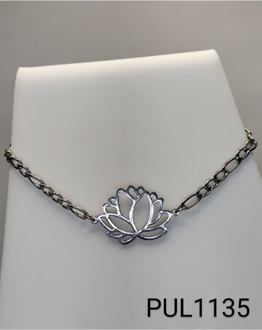 pulseira 21 cm inox corrente com flor de lotus