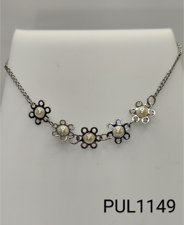 pulseira 21 cm inox corrente com  flores e pérolas