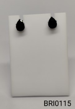 brinco inox  gota  zirconia preta