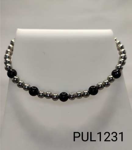 pulseira inox  bolinhas em ônix