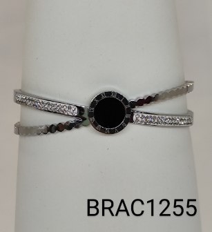 bracelete inox recortada com zircônia preta