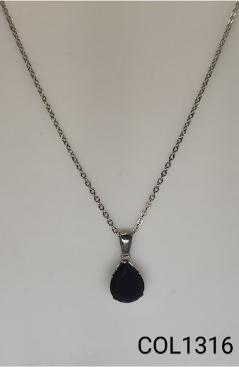 colar inox pingente zircônia preta