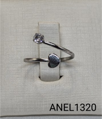 anel inox ajustável com zircônia em forma de  coração
