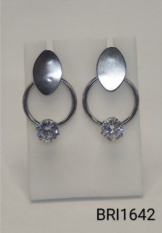 brinco inox aro vazado zircônia azul