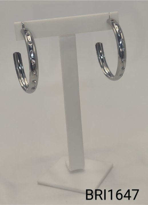 brinco inox argola aberta  desenhada  zircõnia