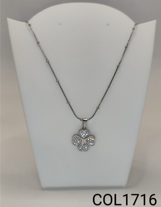 colar inox folha trevo zircônia