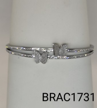 bracelete inox  2 frisos borboleta em zircônia