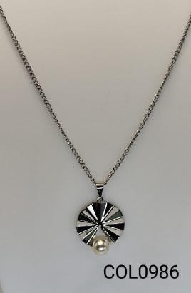colar  inox pingente redondo com pérola