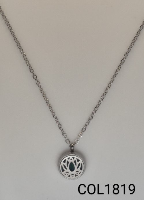 colar inox pingente flor de lotus
