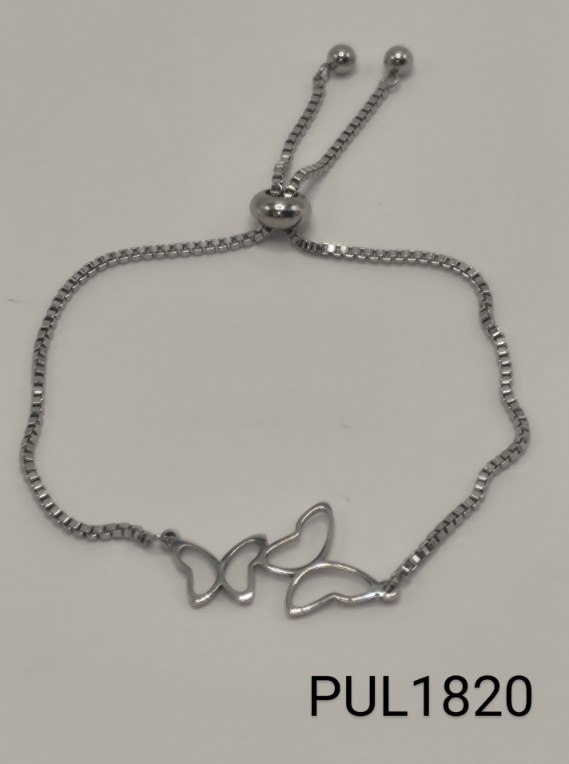 pulseira inox fecho bolinha e borboleta