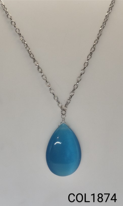 colar inox pingente gota azul