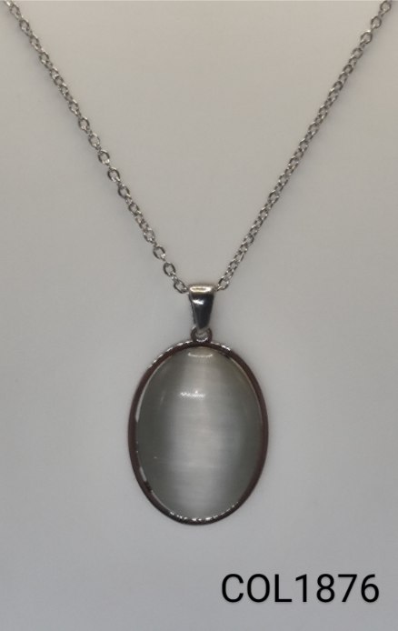 colar inox pingente pedra opala