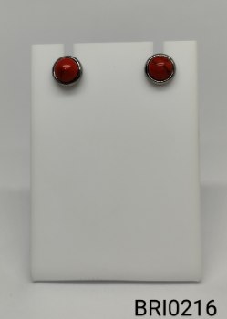 brinco inox bolinha pedra vermelha