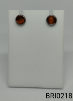 brinco inox bolinha pedra vermelha