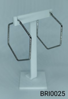 brinco inox argola fecho click hexágono desenhada