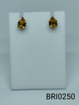 brinco  inox gota pedra amarela