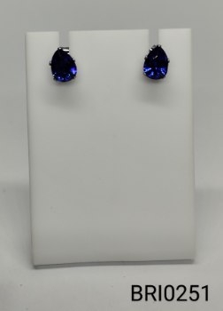 brinco inox gota pedra azul