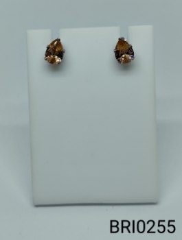 brinco inox gota pedra rosa