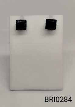 brinco inox quadrado pedra preto