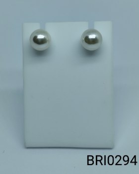 brinco inox  bola pérola branca