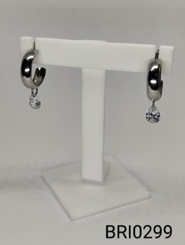 brinco inox argola pingente zircônia transparente