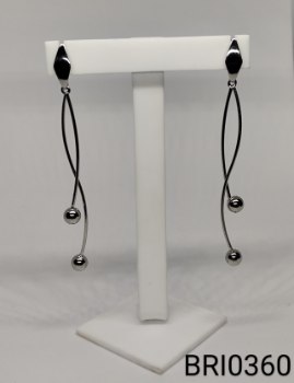 brinco inox grande haste  2 fios móveis com bolinha na ponta