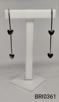 brinco inox 2 hastes  coração na ponta