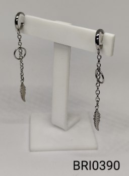 brinco inox argola pingente corrente com folha