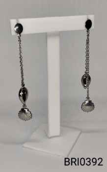 brinco inox corrente gota e concha na ponta