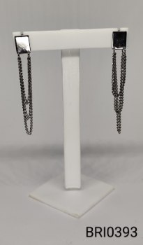 brinco inox chapa quadrada 3 correntes penduradas