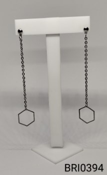 brinco inox corrente hexágono na ponta