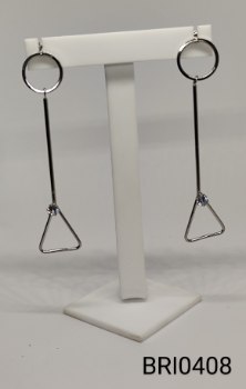 brinco inox  haste círculo e triângulo zirconia transparente