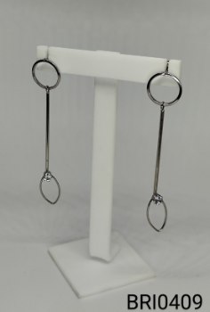 brinco inox  haste círculo e oval com zircônia transparente