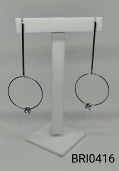 brinco inox haste com círculo e zircônia transparente