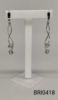 brinco  inox 2 fios cruzados retorcidos  zircônia quadrada transparente