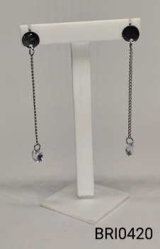 brinco inox corrente  zircônia redonda rosa