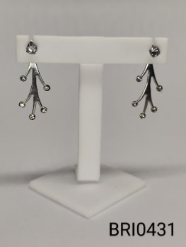 brinco inox galho com zircônias transparentes