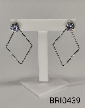 brinco inox losango vazado zircônia transparente