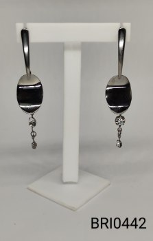 brinco inox chapa redonda pingente zircônia transparente