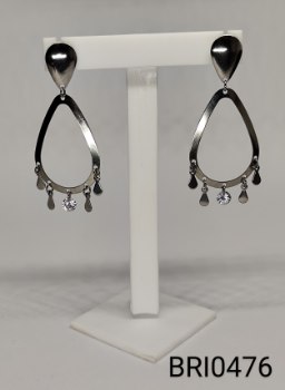 brinco inox gota pingentes  zircônia transparente