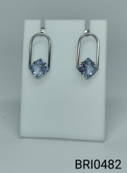 brinco inox aro retângulo zircônia azul quadrada