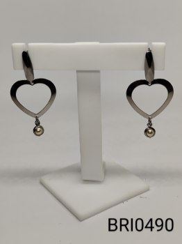 brinco inox coração e pérola