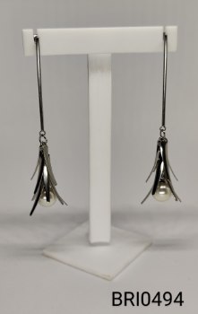 brinco inox  haste pontas pérola branca