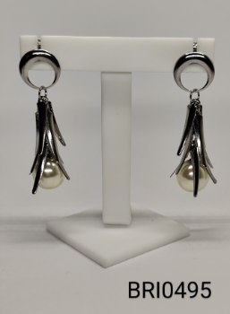 brinco inox aro preso pontas pérola branca