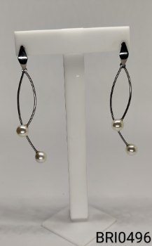 brinco inox  2 hastes torcidas pérola