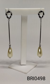 brinco inox haste gota trabalhada e pérola